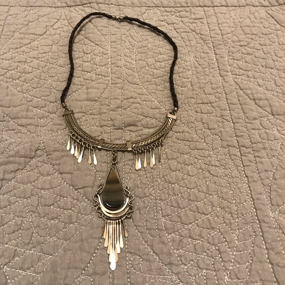 Silver&Black Tiger’s Eye Statement Tribal Necklace